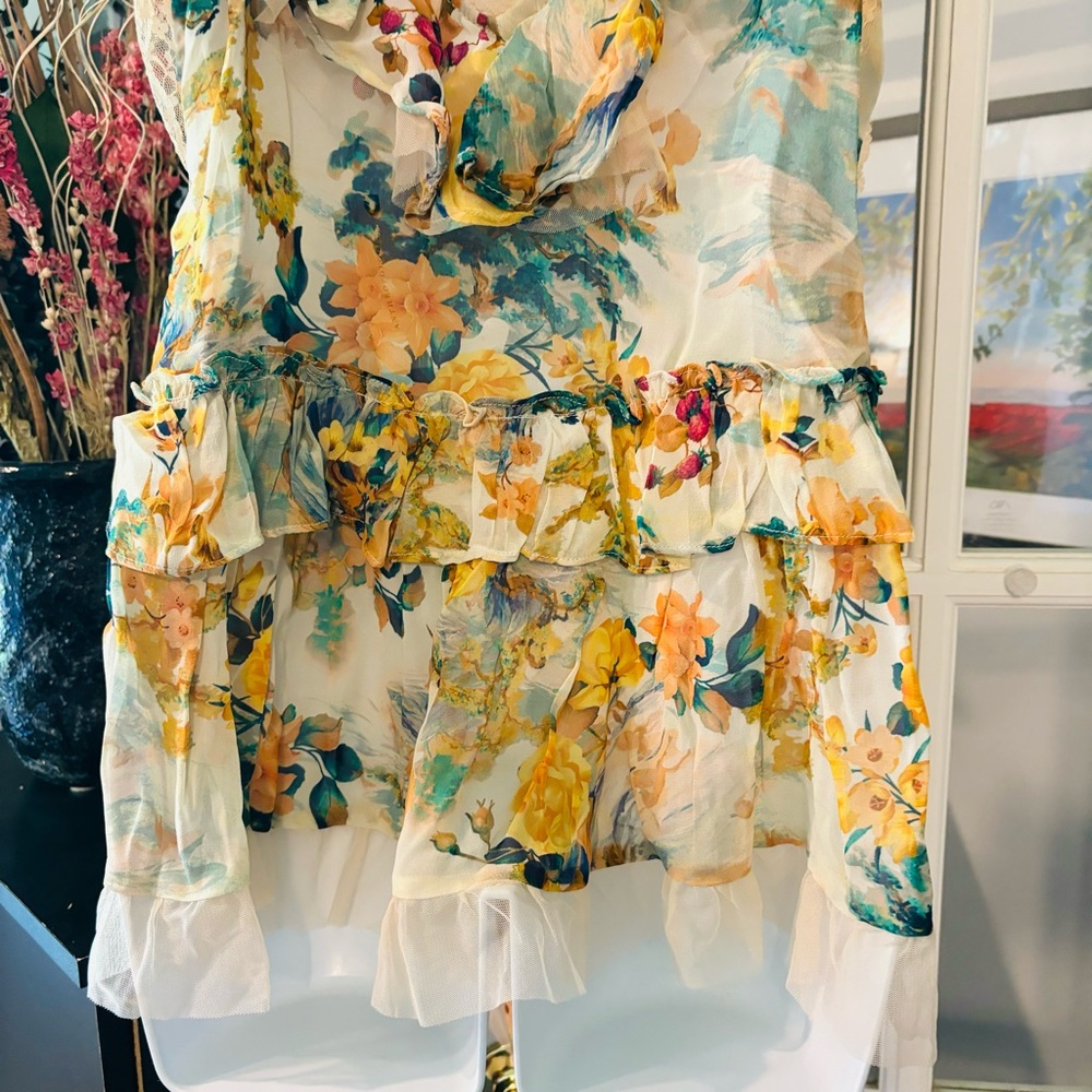 By Anthropologie Sleeveless Trailing Ruffle Blouse S NWT - Picture 8 of 16